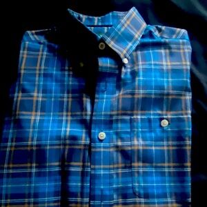 NWOT Orvis Long Sleeve Wrinkle Free Shades of Blue Plaid Shirt